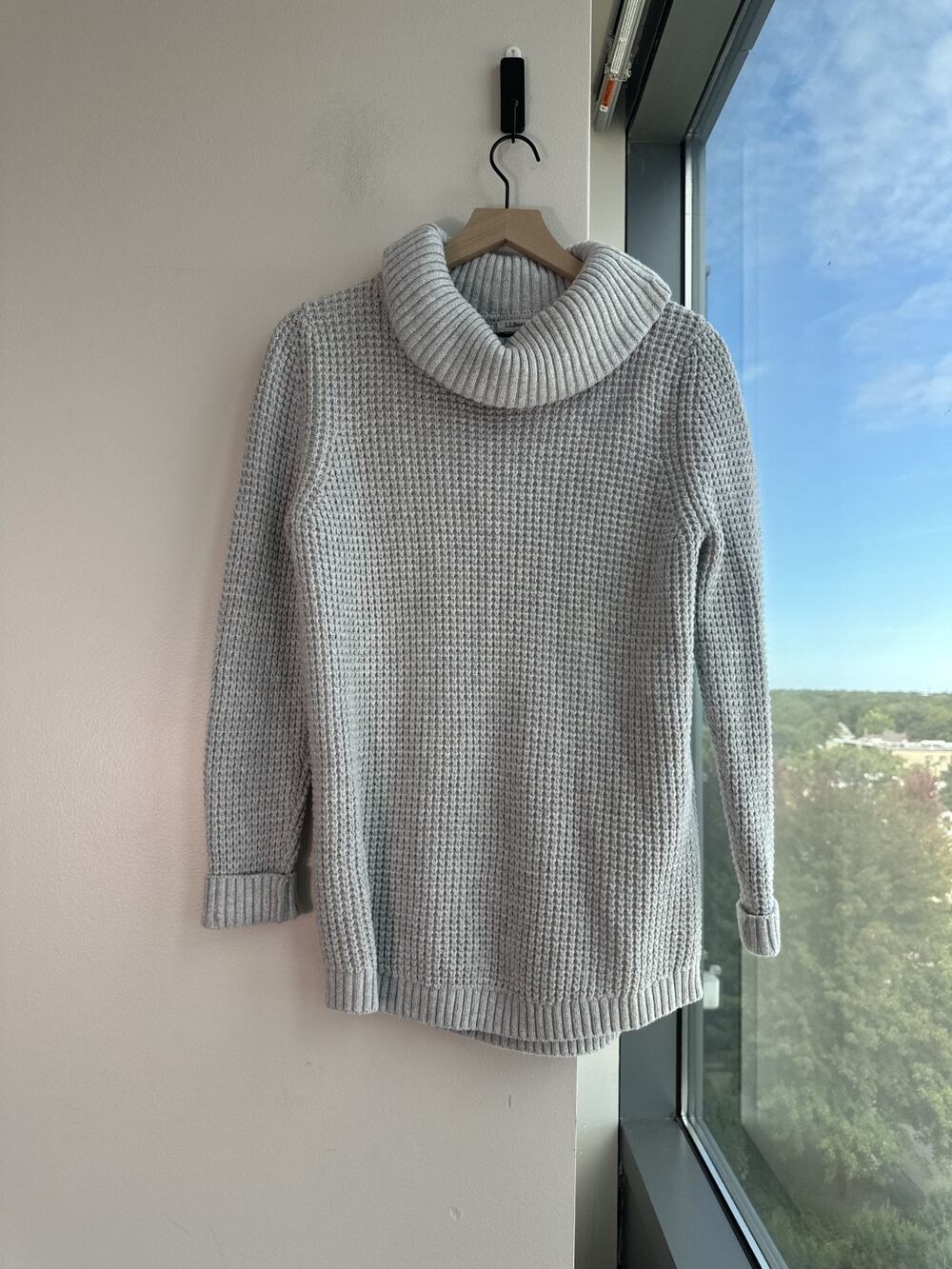 L. L. Bean Sweater Womens Waffle Stitch Cowlneck Wool Blend